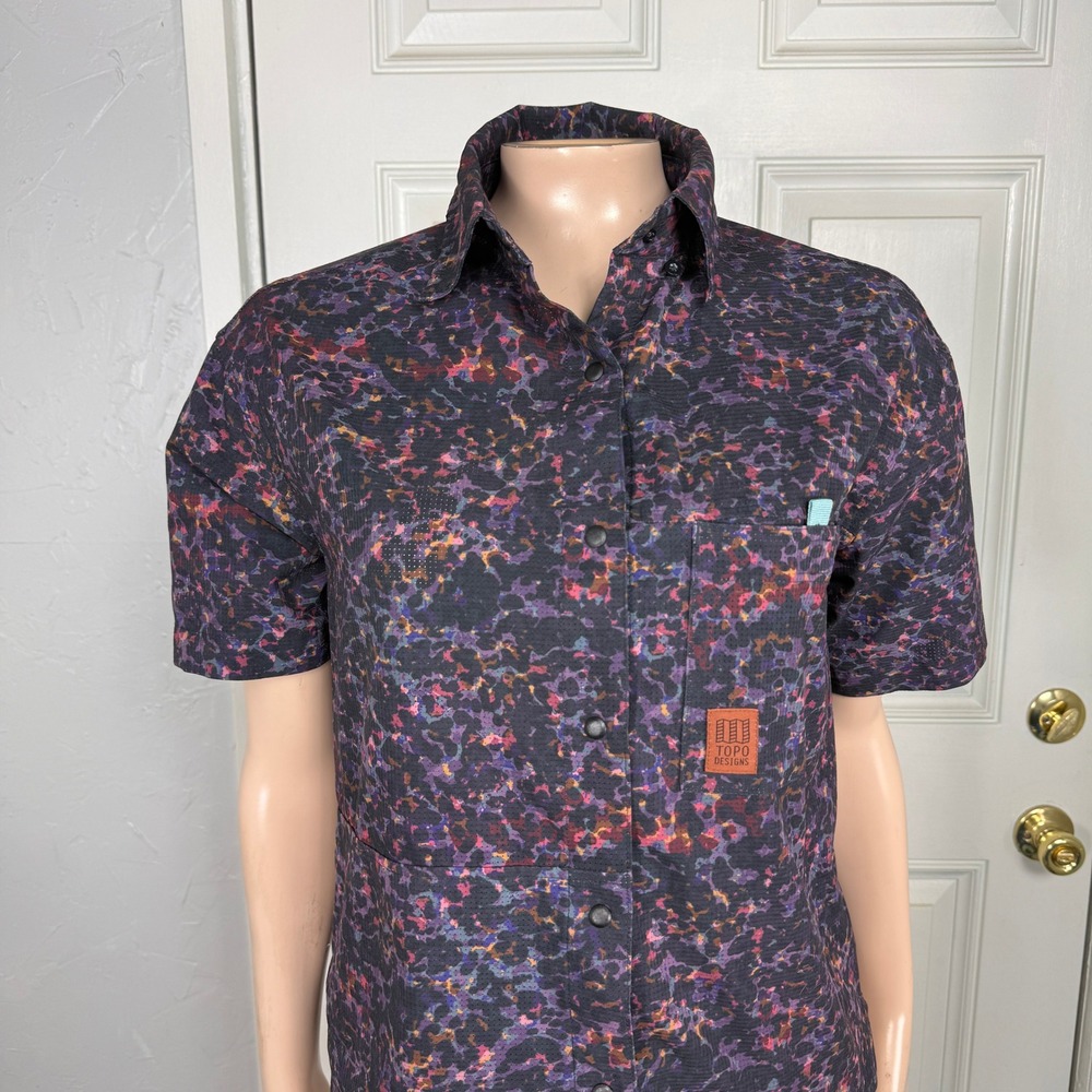Topo Designs Women's Shirt Small Short Sleeve Snap Cotton Outdoor Ripstop KK17 - Picture 2 of 7